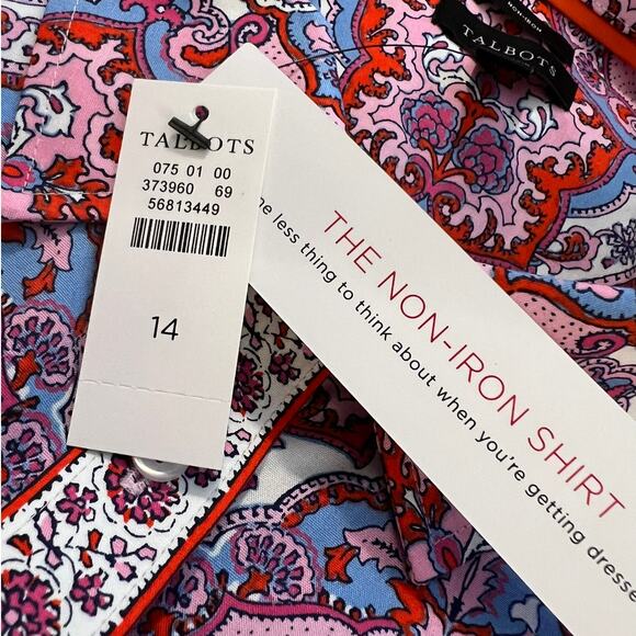 NEW Talbots Non-Iron Perfect Shirt Whimsical Medallion in Blue Purple Size 14 - Picture 6 of 7